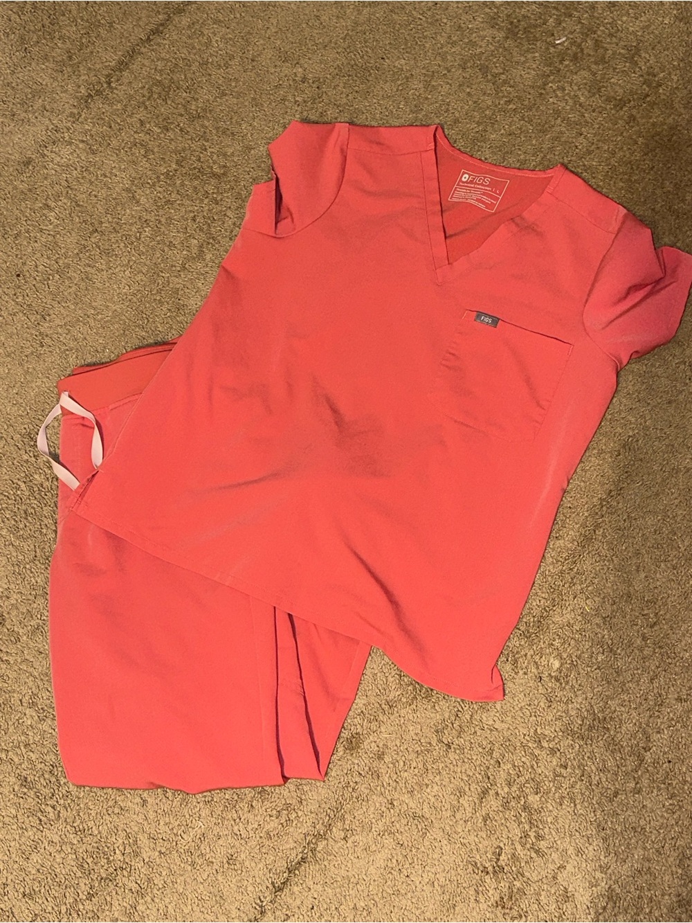 Figs Women's Coral Pink V-Neck Scrub Top & Pants